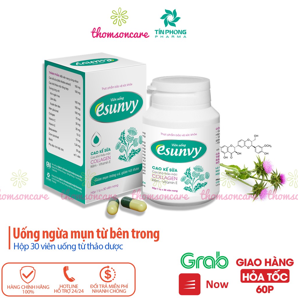 Viên uống ngừa mun Esunvy – sạch mụn, mát gan từ Thảo dược, giảm mụn trứng cá, mụn bọc, mụn cám, đầu đen, da dầu