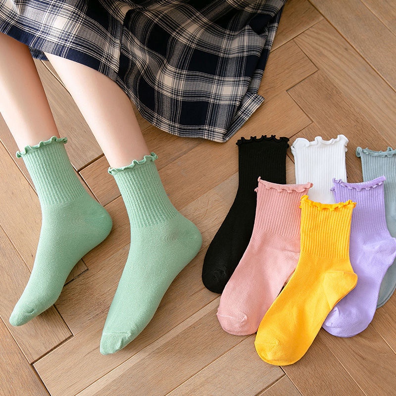 Tất cổ cao vớ bèo nhún thời trang HANASO phong cách Lolita Hottrend 2022 chất cotton Hàn siêu mềm T104
