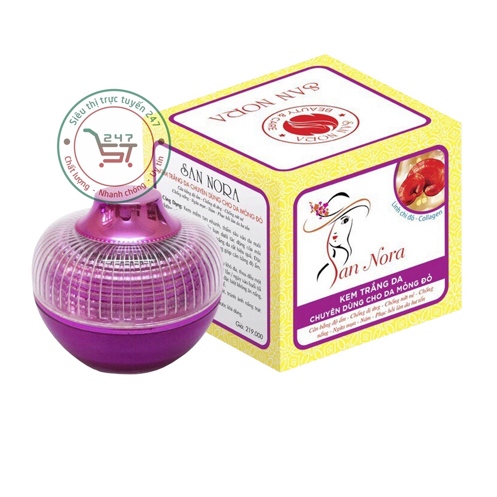 Kem dưỡng Trắng da mặt Chống nắng Cân bằng độ ẩm dùng cho da mỏng đỏ San Nora 20g (vàng-tím)