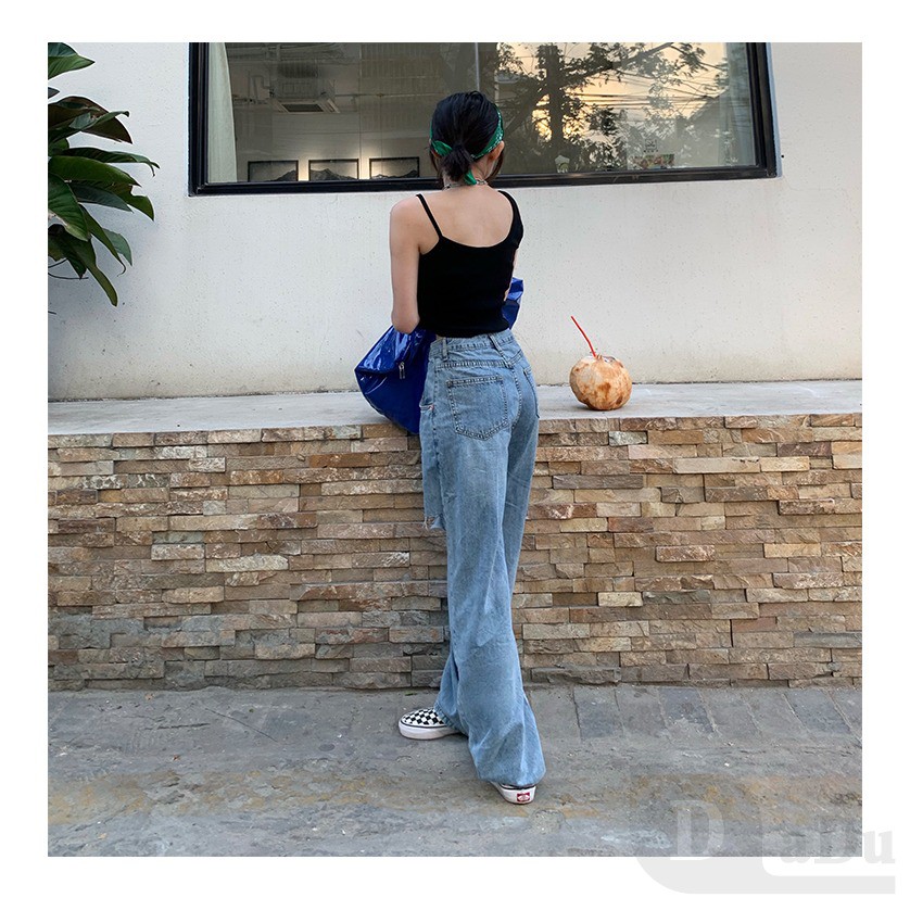 Ảnh Quần Jeans Dài Phối Vết Rách Cá Tính Thời Trang Nữ 4