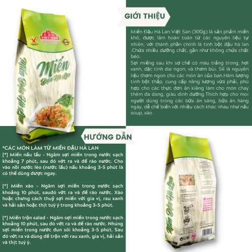 Miến Đậu Hà Lan Việt San 300g - Miến Khô Dai Ngon - Sợi Trong Dai Thanh Mát, Dinh Dưỡng