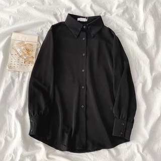 Thời Trang Hàn Quốc Nữ Tính Khí Dài Tay Rời Màu Trơn Áo Sơ Mi Phù Hợp Với Áo Baju Baju Wanita Lengan Panjang