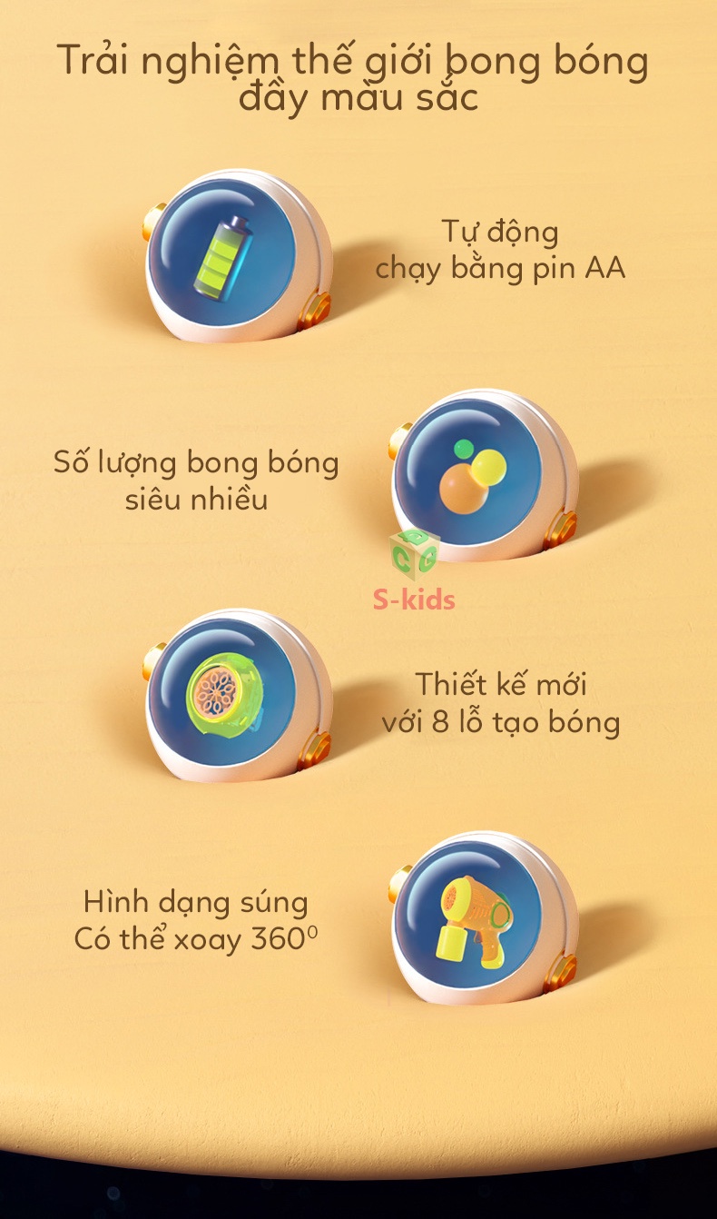 Mô tả Súng bắn bong bóng xà phòng thiết kế mới không bị rò rỉ nước, đồ chơi cho bé S-kids - 3