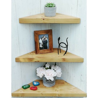 Kệ gỗ decor góc vuông 90 hình tam giác cân gỗ thông tự nhiên