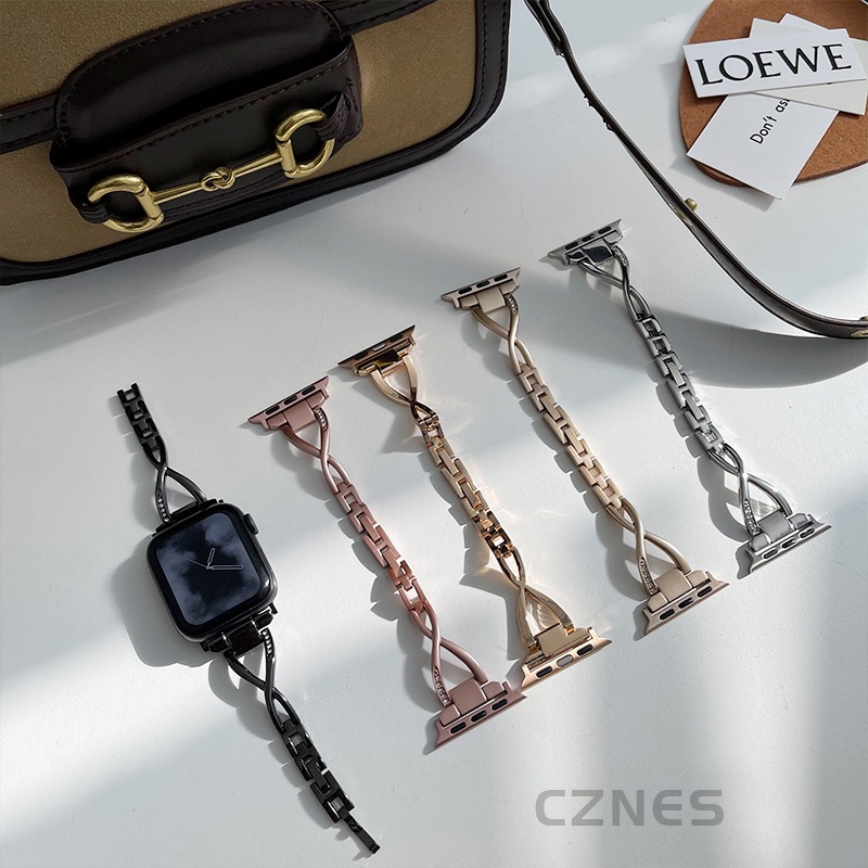 Dây đeo kim cương kim loại đơn giản dành cho nữ Thích hợp cho Apple Watch S11 SE3 Ultra3 S10 S9 S8 SE S7 S6 Ultra 49mm 46mm 42mm 40mm 44mm 41mm 45mm Dây đeo cổ tay