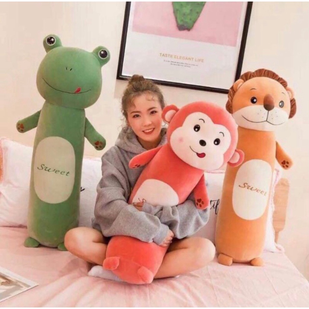 Gấu Nhồi Bông Gối Ôm Hình Thú Dài 50/70/90/110 Cm Vải Co Dãn 4 Chiều Mềm Mịn Cao Cấp Babi Mama G14