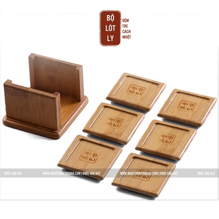 Bộ đế lót ly trà thủ công, được làm bằng tre tự nhiên, bao gồm 6 dĩa vuông, kích thước 6.8cm