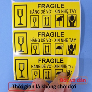 100 Tem dán cảnh báo hàng dễ vỡ kích thước 10,3x4cm