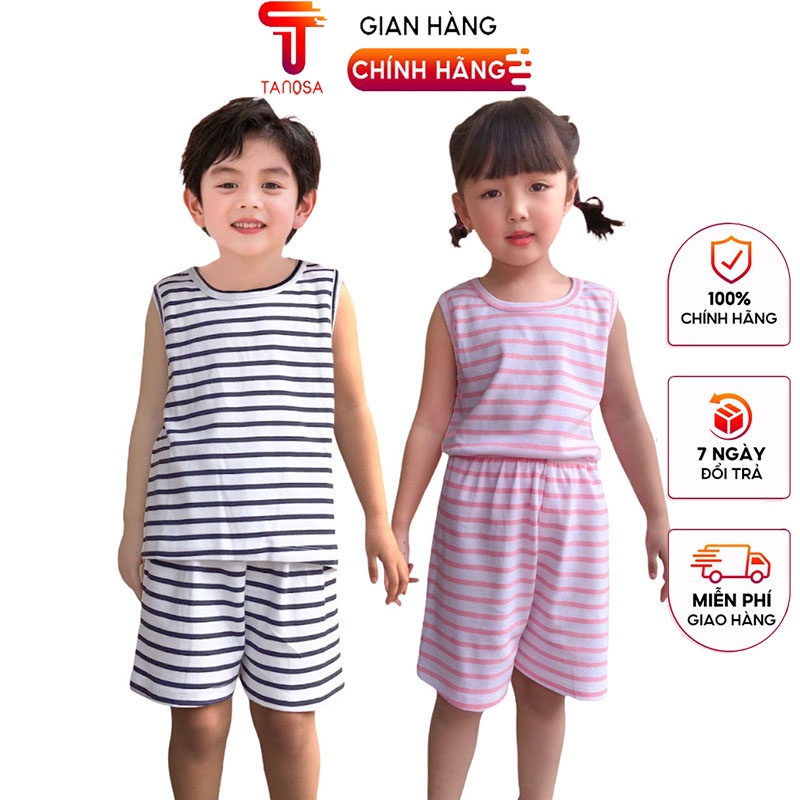 [Mã BMLTB200 giảm đến 100K đơn 499K] Bộ quần đùi áo ba lỗ sát nách TANOSA cotton kẻ sọc cho bé trai và gái 1-5 tuổi