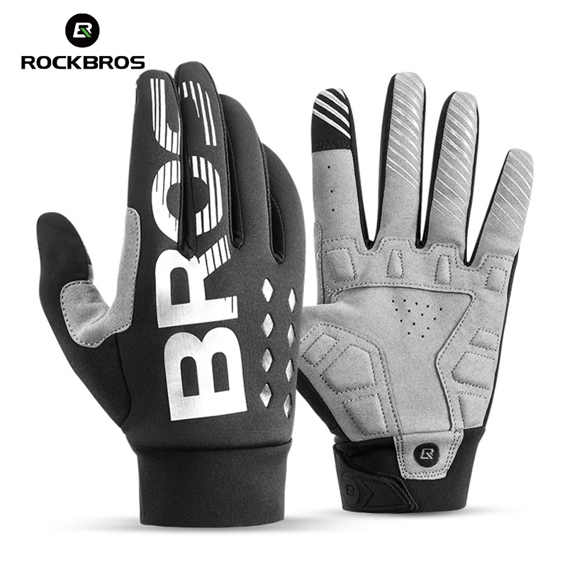 Găng tay thể thao ROCKBROS sử dụng màn hình cảm ứng dày dặn giữ ấm chống gió khi đạp xe mùa đông