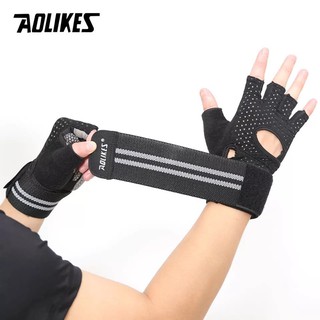Găng tay tập gym hở lưng có cuốn cổ tay, đệm lòng bàn tay chống trượt AOLIKES HS 113