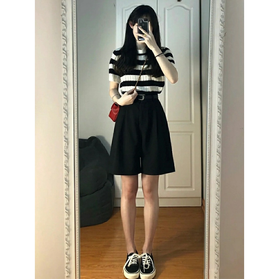 Quần Short Cạp Cao Quần Short Ống Rộng Dáng Lửng Ulzzang Siêu Xinh 228