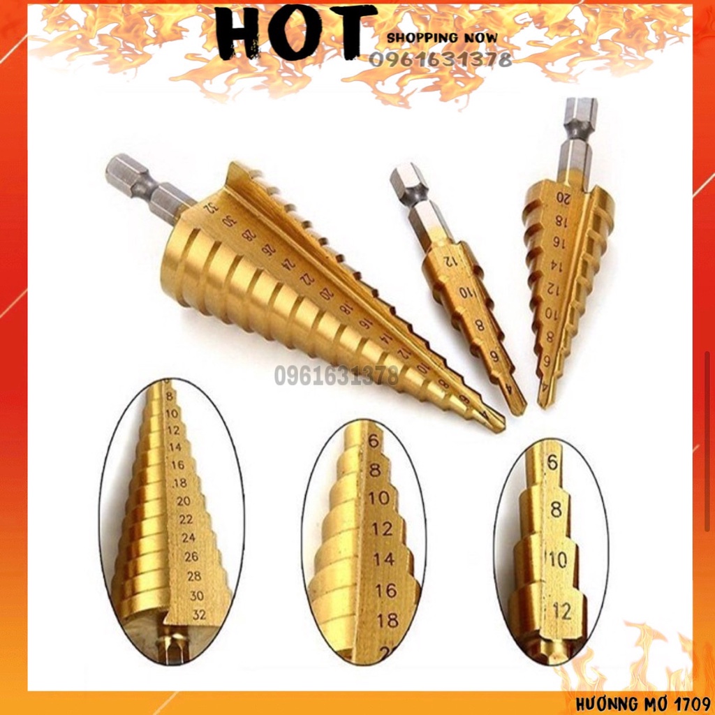 Bộ mũi khoan tháp 3 bước thẳng 4-32mm