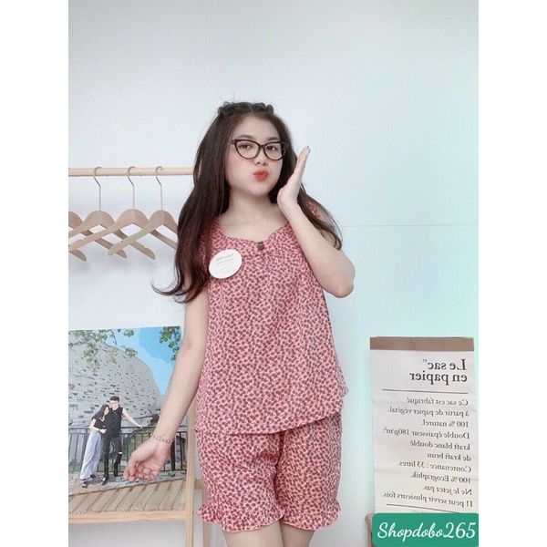 Đồ bộ nữ,đồ ngủ mặc nhà đùi sát nách vải lụa mango họa tiết hoa nhí dễ thương.