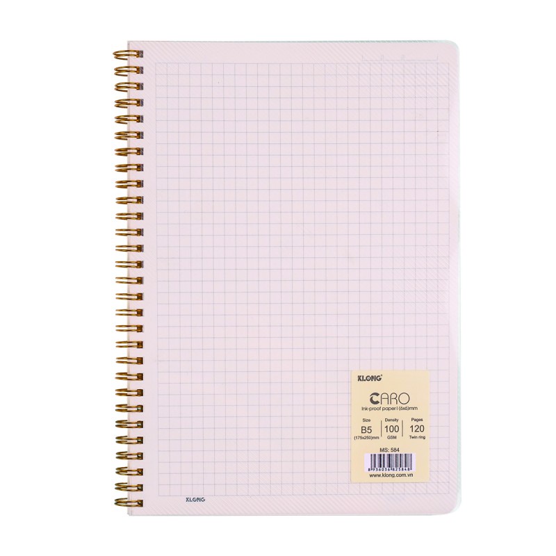 [S+DAY Tặng 1 cây bút gel CC] Vở Caro (6x6)mm lò xo kép bìa nhựa 2 mặt KLONG B5 120 trang 100/76; MS: 584