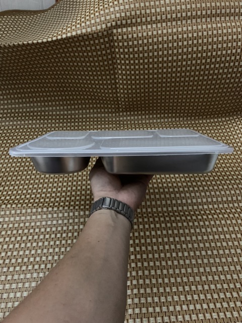 Bộ KHAY CƠM PHẦN INOX SÂU NHỎ 4NGĂN LỚN , 5NGĂN CÓ NẮP ĐẬY
