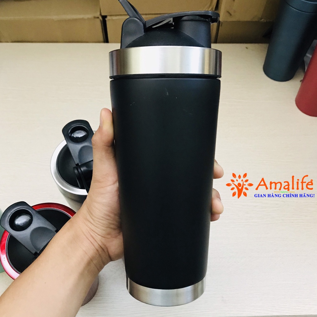 Ảnh Bình Lắc Shaker Giữ Nhiệt Đựng Nước Inox 800ml - Tập Gym Thể Thao Chính Hãng Amalife – Kèm Bóng Lò Xo 1