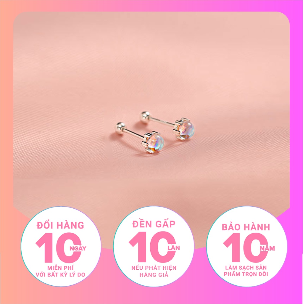 Mô tả Bông tai bạc nữ Miêu Bạc khuyên tai đính đá mặt trăng 1 chiếc moonstone chốt vặn chất liệu bạc S925 MB37 - 1