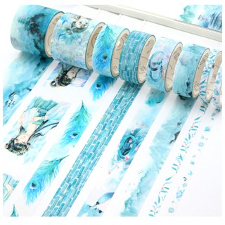 ♥ Combo 8 cuộn băng dính trang trí washitape theo chủ đề Cổ trang xanh hoặc hồng, chủ đề Đại dương, chủ đề Nhật ngữ ♥