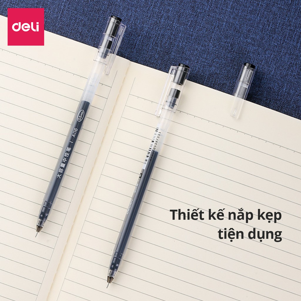 COMBO Bút gel mực nước văn phòng 0.5mm Deli ba màu xanh đen đỏ nhanh khô viết đều trơn tru lâu hết mực chất lượng A116