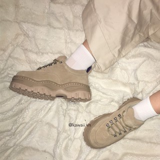 [Có sẵn size nam nữ] TIMBER ANGEL LEATHER SNEAKERS - GIÀY THỂ THAO NÂU BÒ da lộn đế 5cm Kawaii Viet Nam (Ảnh tớ chụp)