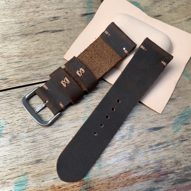 Dây đồng hồ da sáp ngựa điên kèm khoá[ handmade ] phong cách vintage.HT2