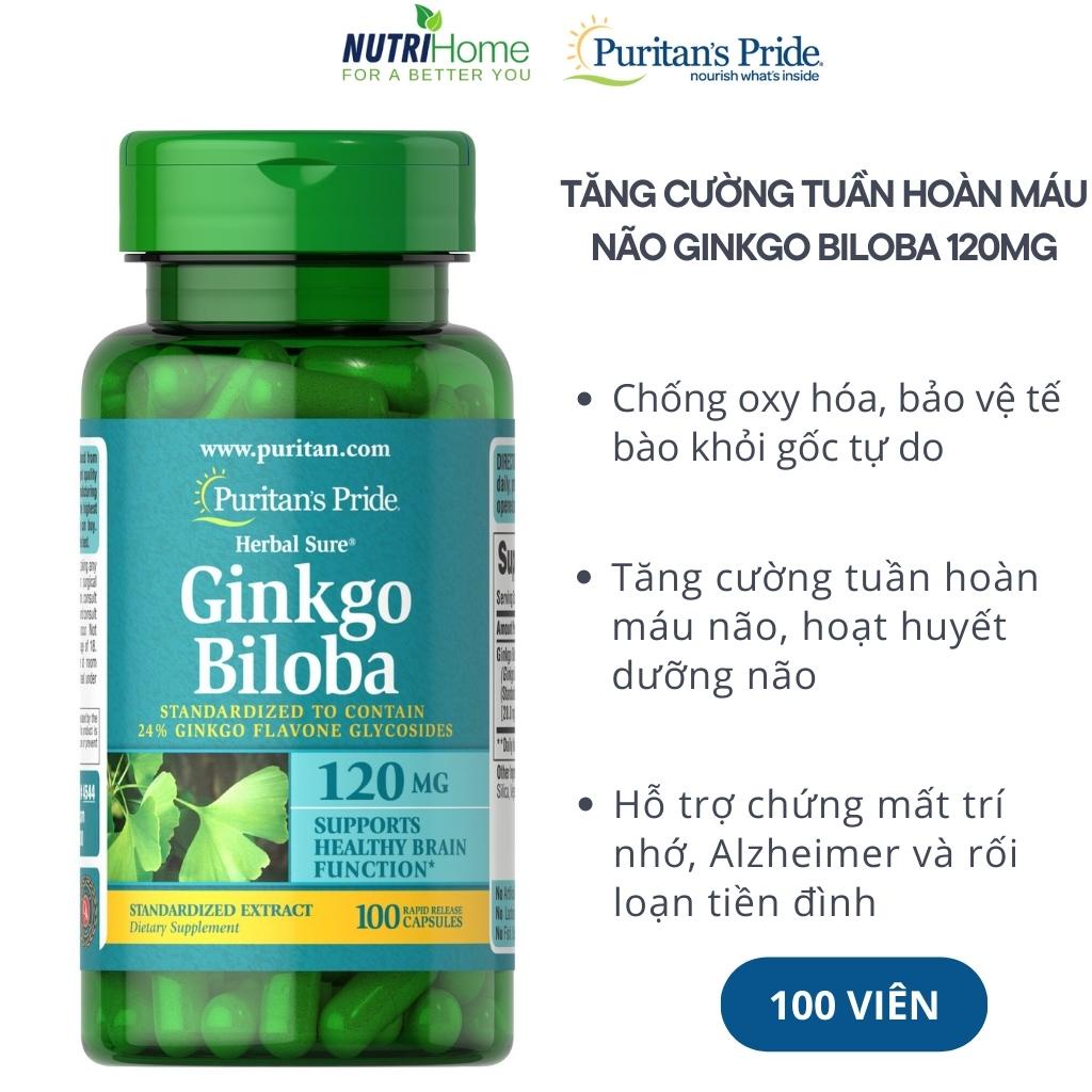 Viên uống hoạt huyết dưỡng não Ginkgo Biloba 120mg Puritan’s Pride hỗ trợ rối loạn tiền đình (Nutri Home) (100 viên)