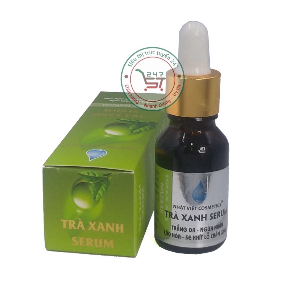 Serum dưỡng Trắng da mặt Ngừa nhăn Lão hóa Se khít lỗ chân lông Trà xanh serum Nhật Việt 15ml (Xanh nhạt)