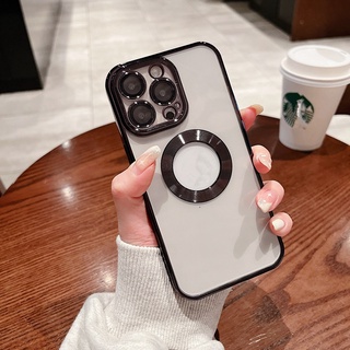 Ốp lưng silicon trong suốt sang trọng cho iphone 13 12 11 pro max có bảo vệ ống kính cho vỏ sạc không dây từ tính