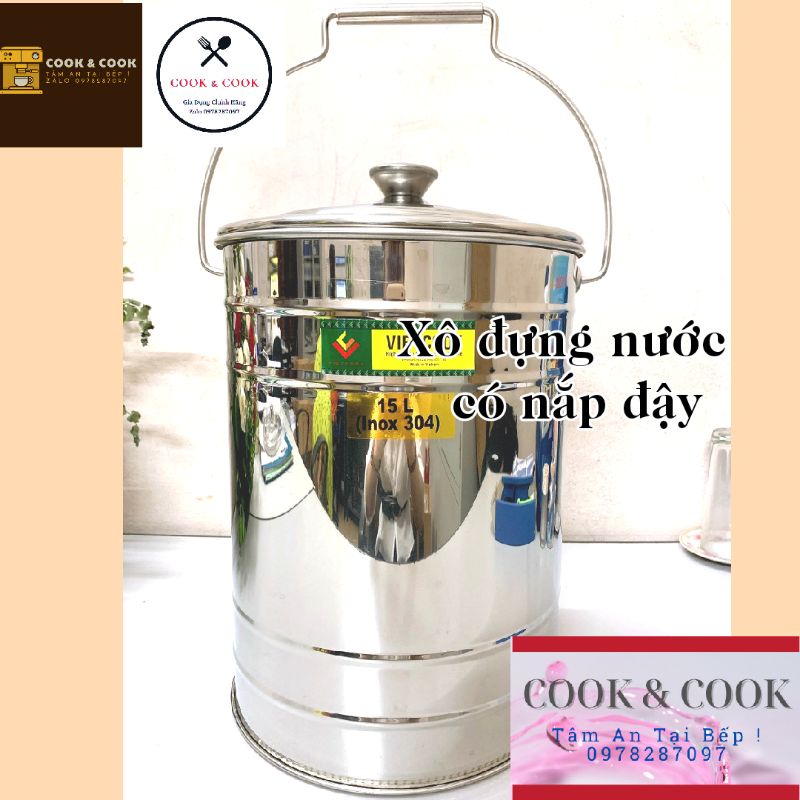 [Chính Hãng] Xô inox 304 có nắp 10, 15, 20 lít đựng nước lèo, đựng đá ...