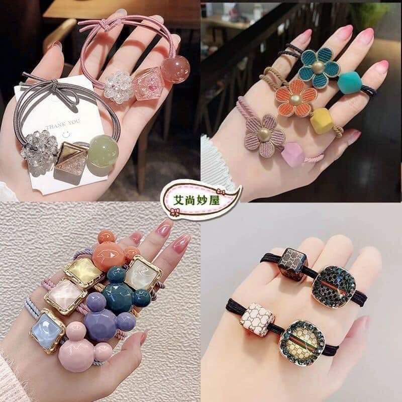 Dây buộc tóc set 20 chun buộc tóc túi nhựa trong mix nhiều hình dễ thương