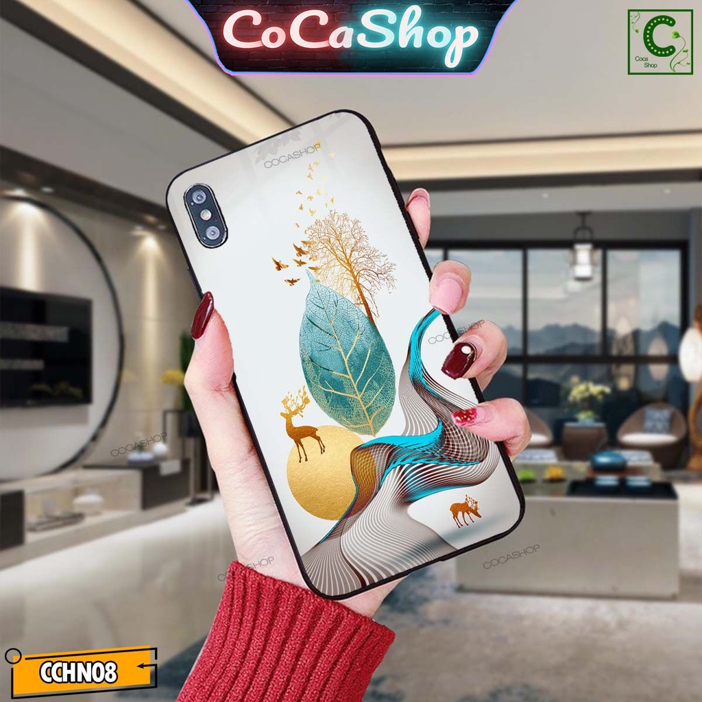 Ốp lưng iphone mặt kính cao cấp - Lá kim tiền may mắn cùng non sông  - 6/6plus/6s/6splus/7/7plus/8/8plus/x/.....