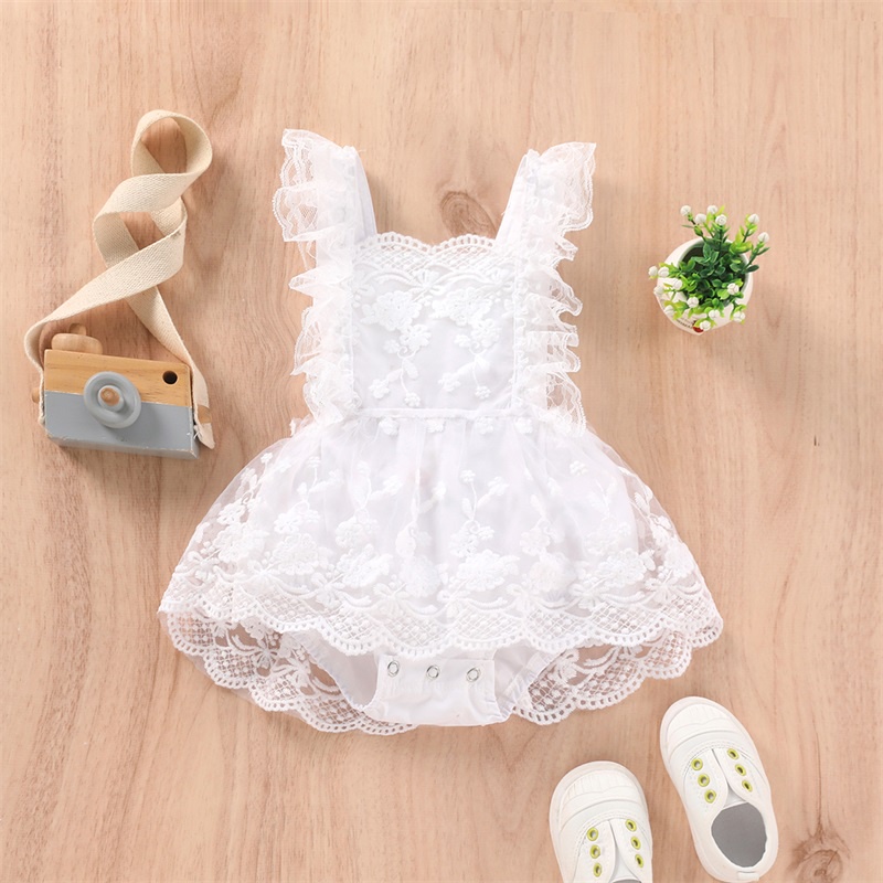 Bộ Áo Liền Quần Hai Dây Phối Ren Thêu Hoa Dành Cho Bé Gái 0-24 Tháng Tuổi