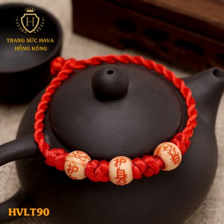 Sợi Chỉ Đỏ Lắc Tay Nam, Vòng Tay Nữ  Gỗ Dâu Tài Lộc May Mắn- Trang Sức Hava Hong Kong - HVLT90