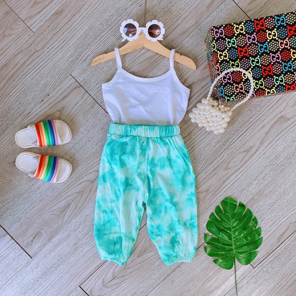 Set Áo Hai Dây Quần Loang Màu 100% Cotton Mềm Mại Siêu Hot Cao Cấp Thời Trang Bé Gái Sành Điệu Form Siêu Bự 12-28kg