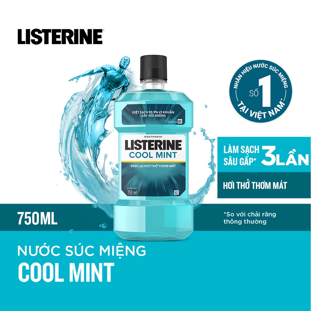Ảnh Bộ 2 chai nước súc miệng Listerine Cool Mint diệt khuẩn giữ hơi thở thơm mát 750ml/chai 4