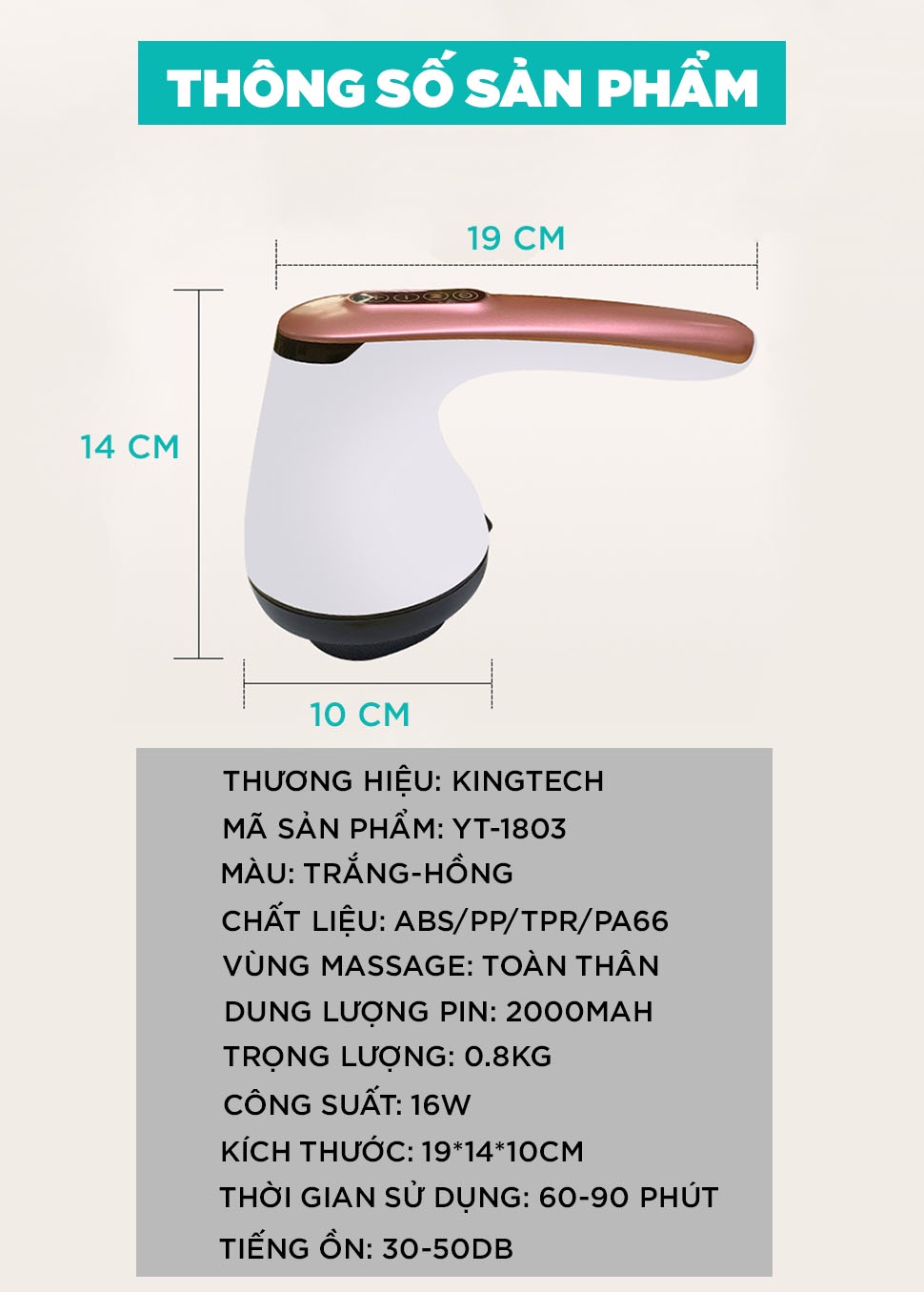 Mô tả Máy Massage Cầm Tay Dành Cho Chị Em KINGTECH YT-1803 - Mát Xa Toàn Thân Đa Năng, Chuyên Sâu Cho Eo Bụng, Cổ - Chính Hãng - 11