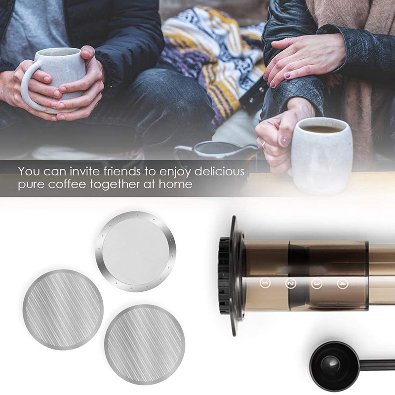 3 Gói Lưới Lọc Cà Phê Có Thể Tái Sử Dụng Bằng Kim Loại Cho Máy Pha Cà Phê AeroPress Máy Pha Cà Phê Espresso, Bạc