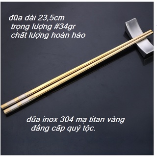 Set 2 đôi Đũa INOX 304 Mạ TiTan Vàng- Xám Chống Trượt Phong Cách Nhật Hàn - Đũa Cao Cấp.