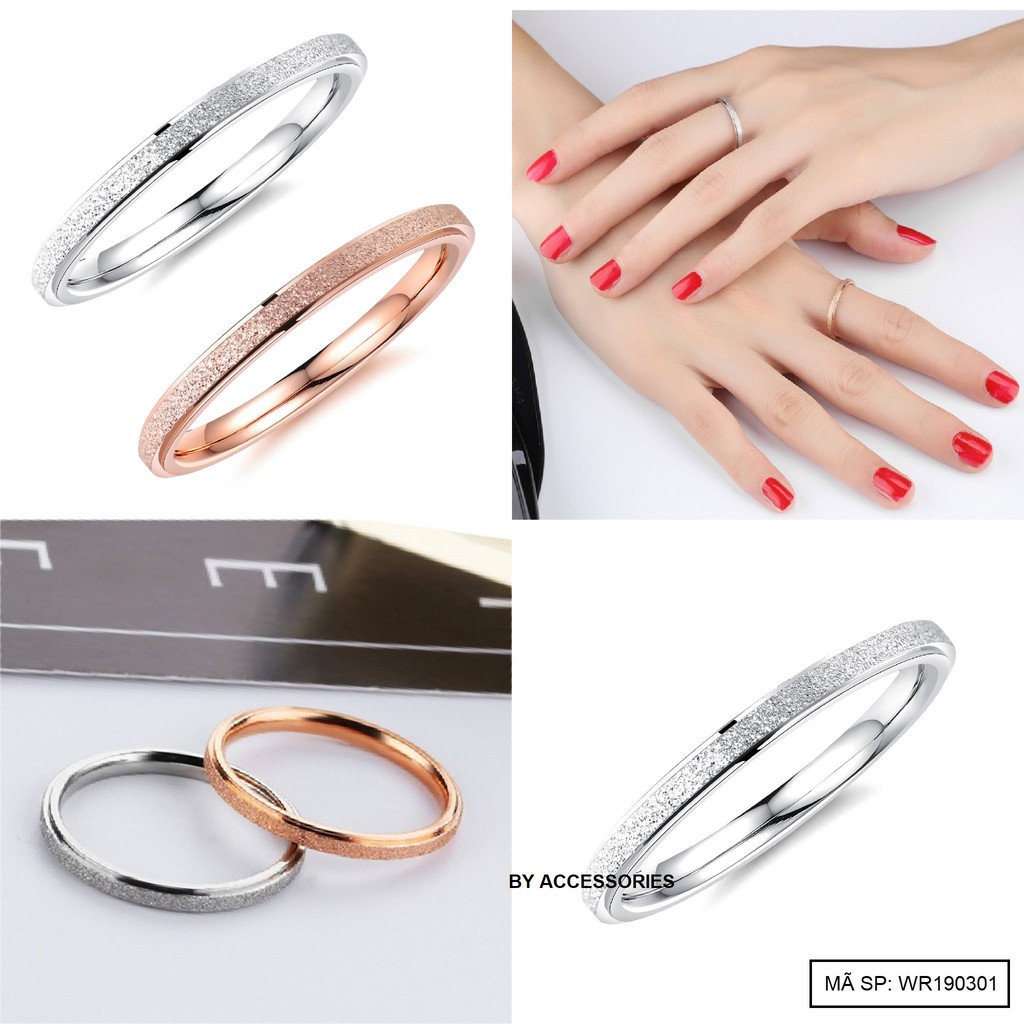 Nhẫn nữ unisex titan tròn mảnh phun cát lấp lánh không gỉ WR190301