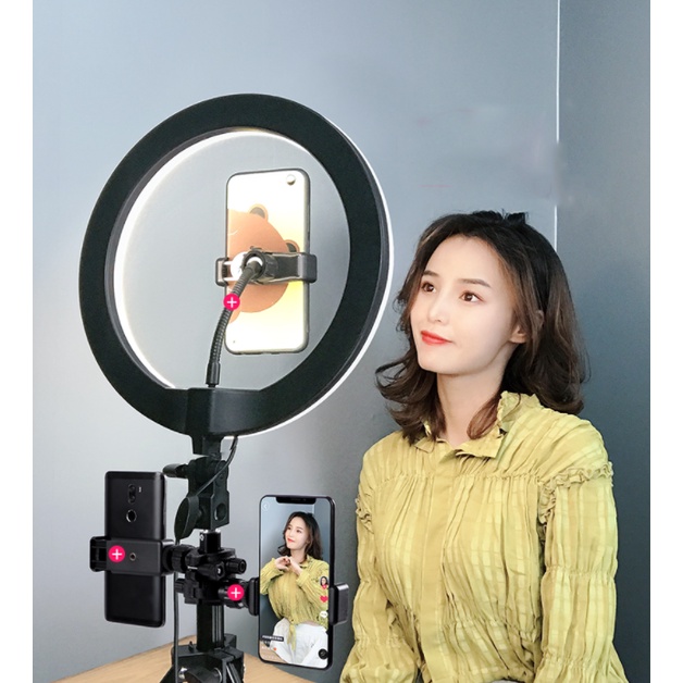 Đèn Livestream size 33cm + Kẹp Hỗ Trợ Chụp Ảnh Make up Trang Điểm nhiều Chế Độ Sáng