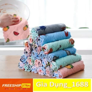 Set 10 Khăn Lau 2 Mặt Họa Tiết Hoa Quả 💚CAM KẾT CHUẨN💚25x25cm Siêu Thấm Hút Nước - Khăn Lau Lông Cừu San Hô Siêu Thấm
