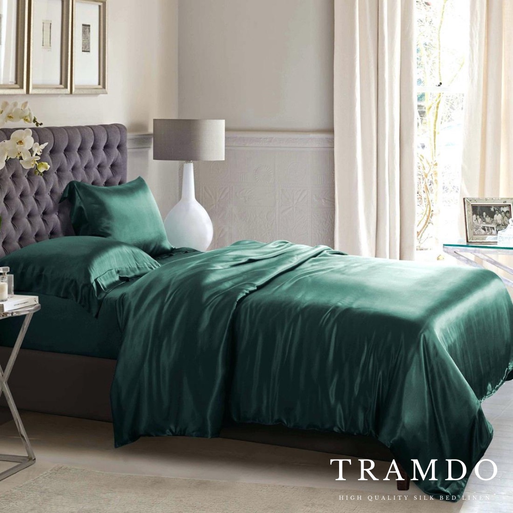 Ảnh Bộ Chăn Ga Gối Lụa Cao Cấp TRAMDO BEDDING Màu Xanh Lá Cây 2