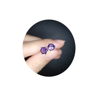 ♥ Bông tai sáu móng tay cổ điển nhiều màu nguyên bản Thạch anh tím Trang sức Sapphire đơn giản