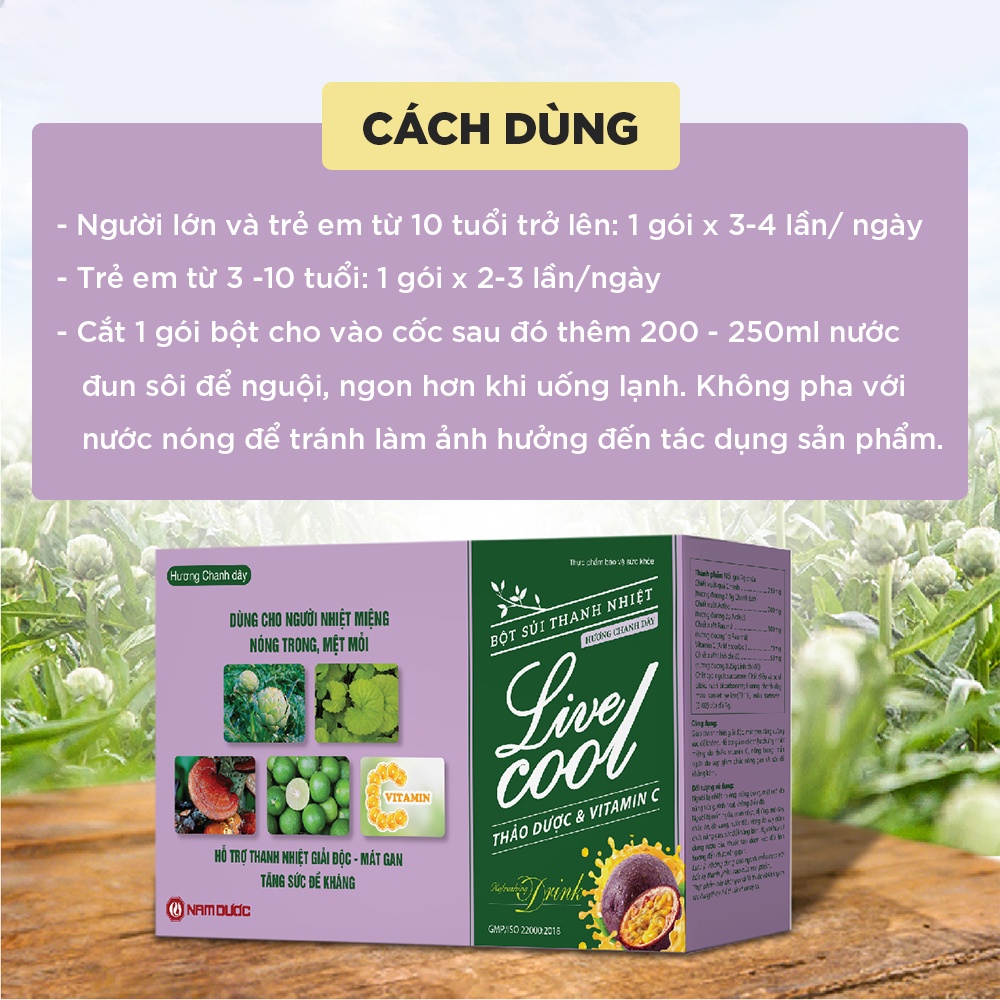 Ảnh Bột sủi thanh nhiệt Livecool Nam Dược hương chanh dây(10 góix7gr) hỗ trợ giảm nhiệt miệng,nóng trong 4