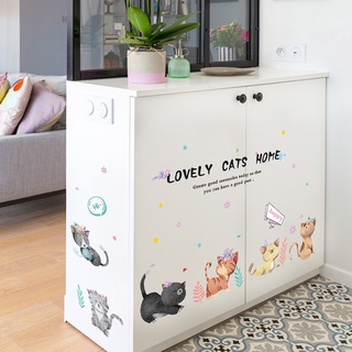 Decal dán tường hình mèo ngộ nghĩnh, tranh dán tường trang trí phòng, trang trí tủ đồ SK7184