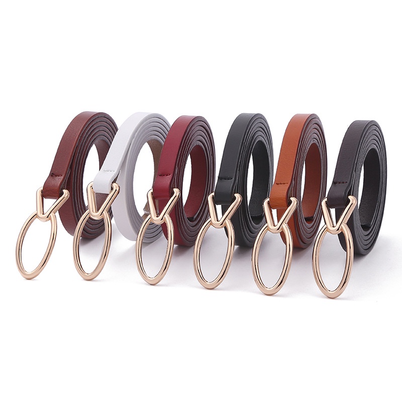 Thắt lưng, dây nịt nữ, bản nhỏ, da thật, khóa thắt không dùng lỗ, hình oval W20