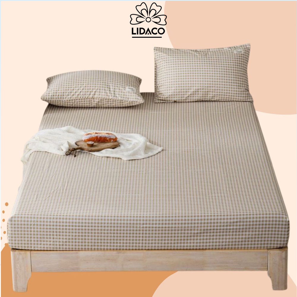Ảnh Bộ Ga Giường Cotton tici kẻ LIDACO cotton hoạt tính decor phòng ngủ vintage 2