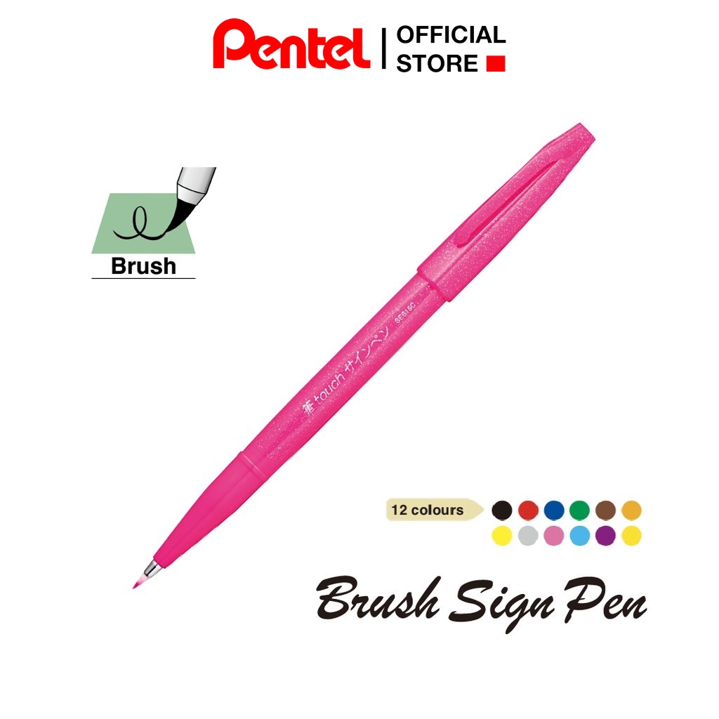 Bút Viết Thư Pháp Calligraphy Pentel Brush Sign Pen SES15C | 12 Màu Cơ Bản và 12 Màu Pastel