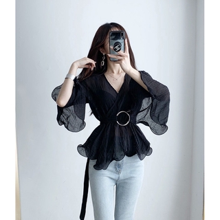 Áo Sơ Mi chiffon Tay Dài Dáng Ôm Phong Cách Hàn Quốc baju baju wanita Lenan panjang